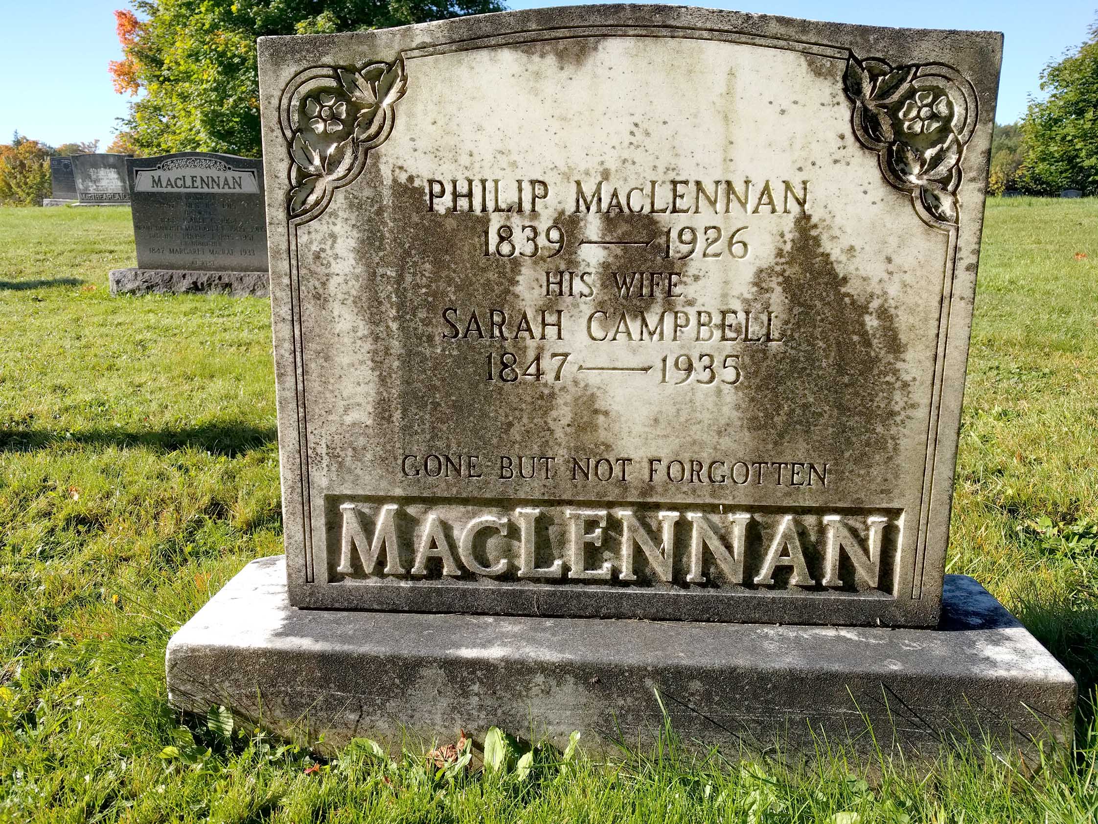 Photo of headstones/Philip MacLennan 1839-1926 hdstn Middle RvrCB